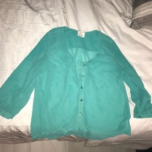Pins and needle aqua sheer blouse Medium